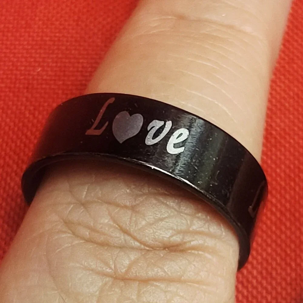 Stainless Steel Wide Band Love Engraved Ring Size 21 Black Tone Unisex